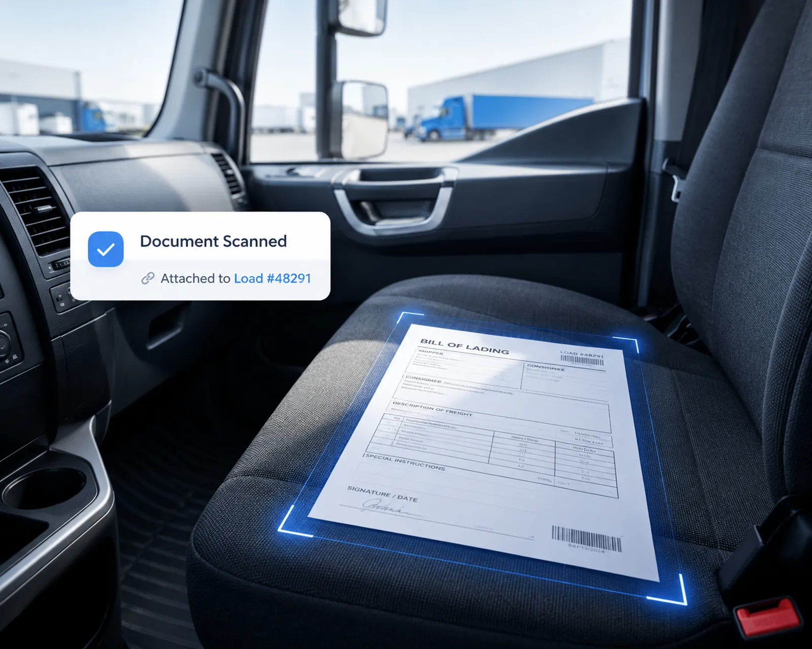 A scanned bill of lading automatically attached to its load record