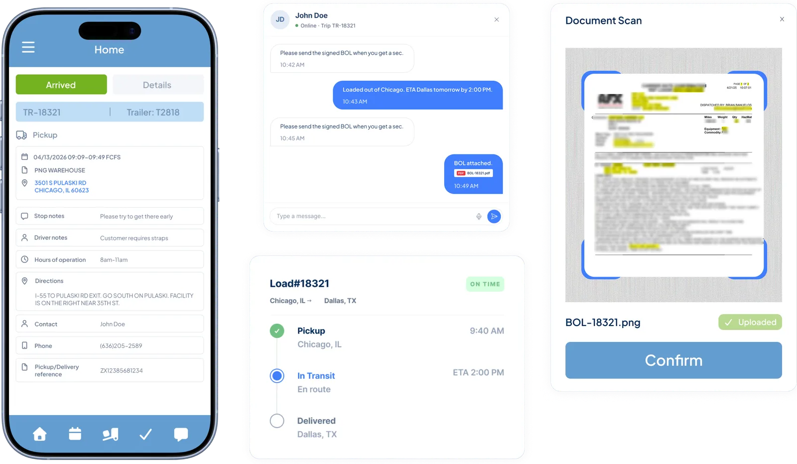 Dispatch, document scanning, and driver communication in the Ditat mobile app